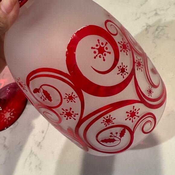 Vintage scroll red frosted glass mini cloches bell jars red stand Christmas rare - Picture 6 of 12